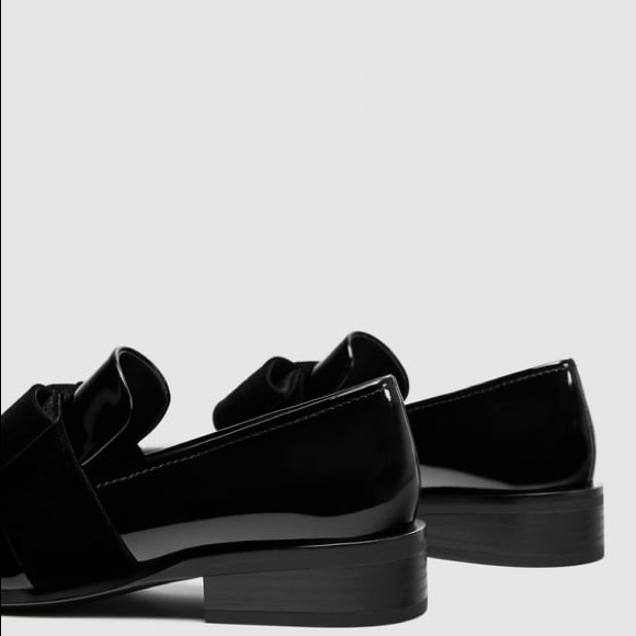 NWT Zara Faux Patent Leather Velvet Bow Loafers - Picture 3 of 7